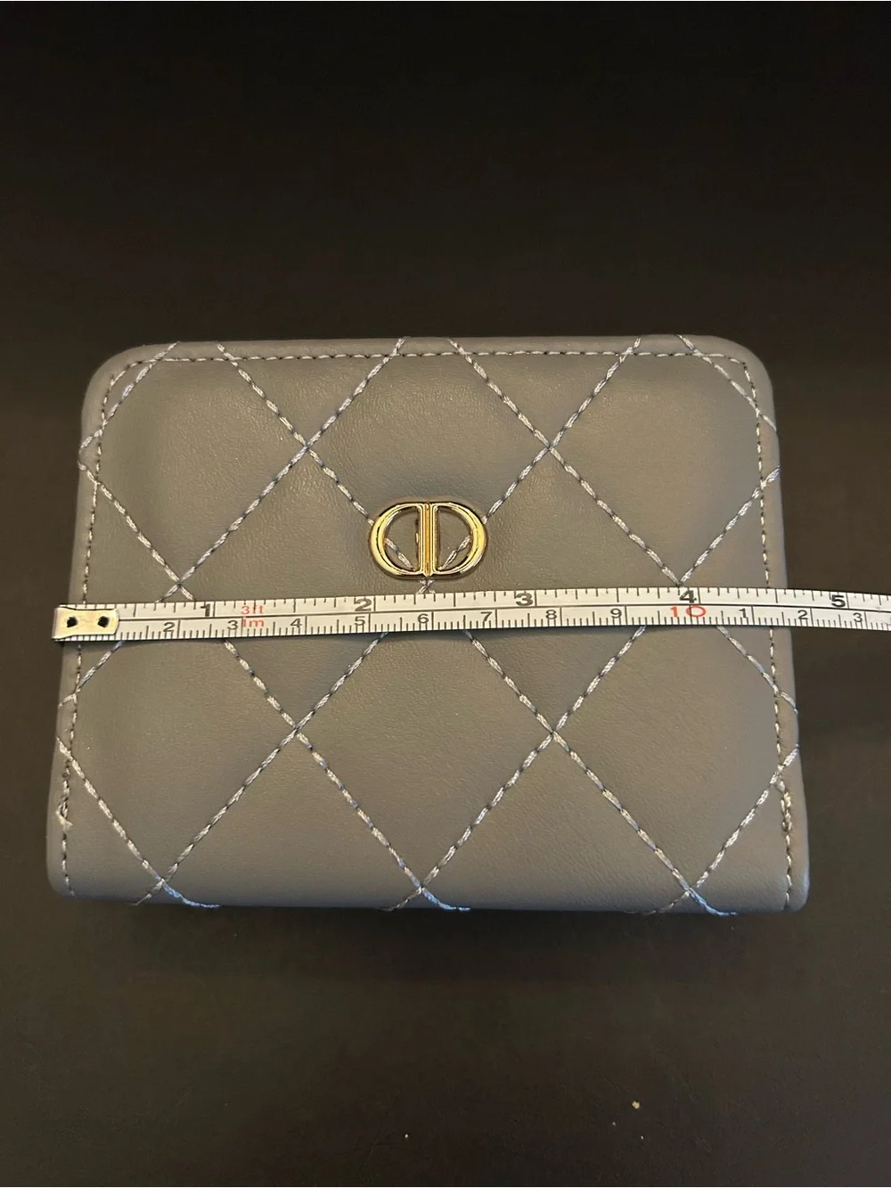 Quilted Compact Zip Wallet in Slate Blue, Mauve & Tan - Brand New